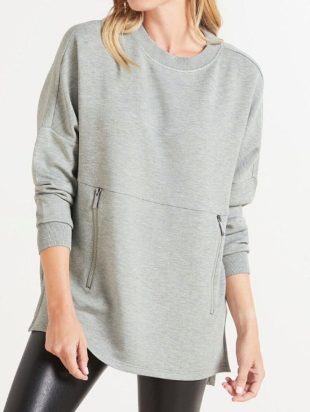 Varley Grey Marled Bayliss DoubleSoft Longline Tunic Pullover Sweatshirt Size XS